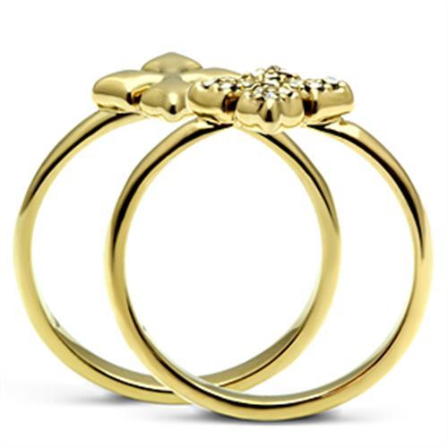 MAGL319 - IP Gold(Ion Plating) Brass Ring with Top Grade Crystal  in Clear