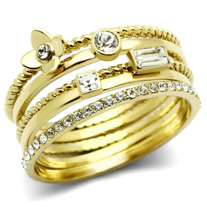 MAGL322 - IP Gold(Ion Plating) Brass Ring with Top Grade Crystal  in Clear