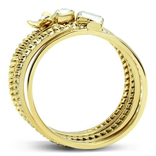 MAGL322 - IP Gold(Ion Plating) Brass Ring with Top Grade Crystal  in Clear