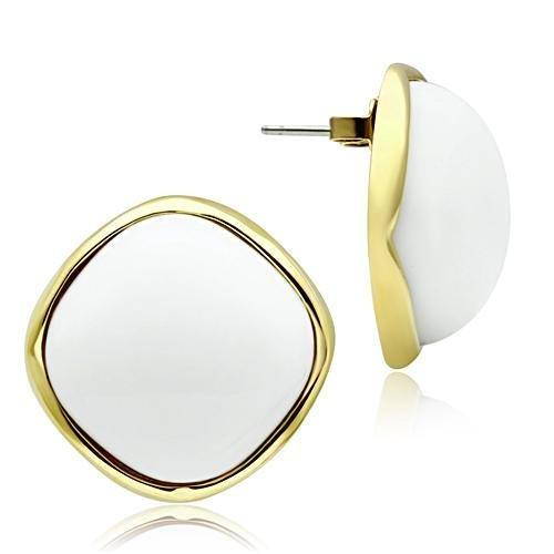 MAGL338 - IP Gold(Ion Plating) Brass Earrings with Synthetic Synthetic Glass in White