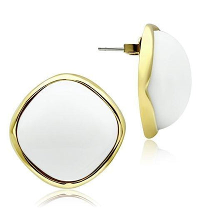 MAGL338 - IP Gold(Ion Plating) Brass Earrings with Synthetic Synthetic Glass in White