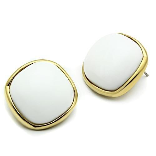 MAGL338 - IP Gold(Ion Plating) Brass Earrings with Synthetic Synthetic Glass in White
