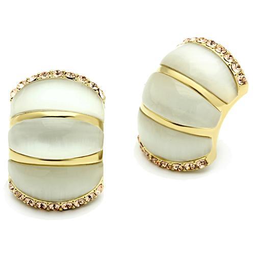 MAGL339 - IP Gold(Ion Plating) Brass Earrings with Synthetic Cat Eye in White