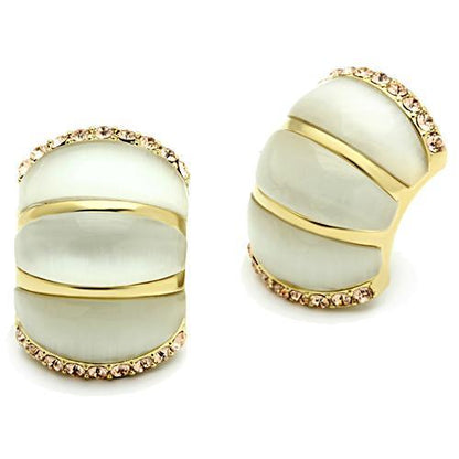 MAGL339 - IP Gold(Ion Plating) Brass Earrings with Synthetic Cat Eye in White