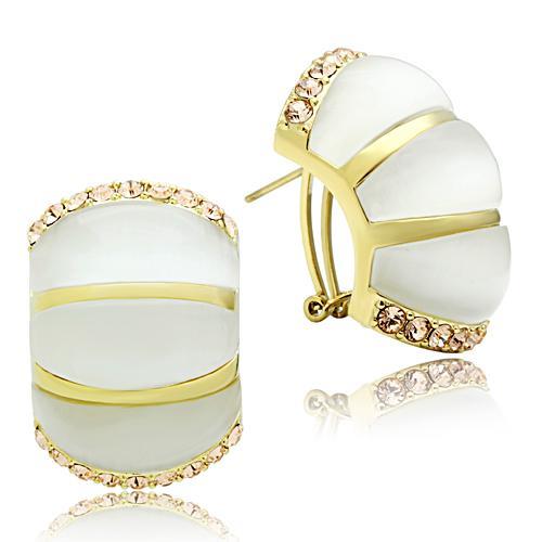 MAGL339 - IP Gold(Ion Plating) Brass Earrings with Synthetic Cat Eye in White