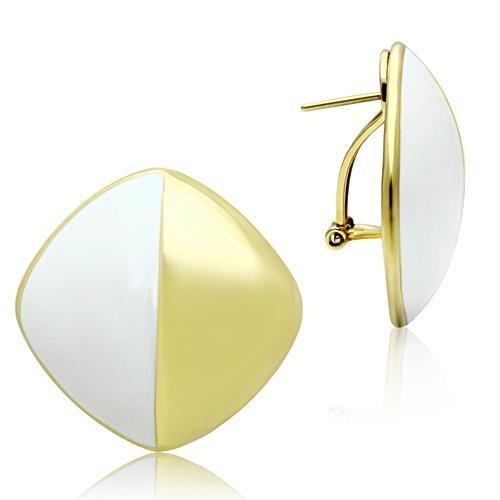 MAGL340 - IP Gold(Ion Plating) Brass Earrings with Epoxy  in White
