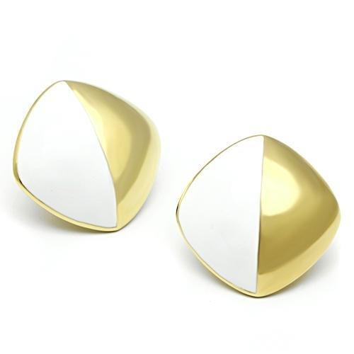 MAGL340 - IP Gold(Ion Plating) Brass Earrings with Epoxy  in White