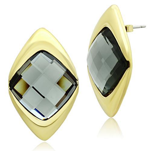 MAGL341 - IP Gold(Ion Plating) Brass Earrings with Synthetic Synthetic Glass in Black Diamond