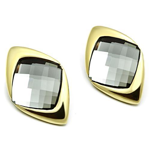 MAGL341 - IP Gold(Ion Plating) Brass Earrings with Synthetic Synthetic Glass in Black Diamond