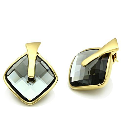 MAGL342 - IP Gold(Ion Plating) Brass Earrings with Synthetic Synthetic Glass in Black Diamond