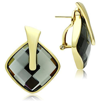 MAGL342 - IP Gold(Ion Plating) Brass Earrings with Synthetic Synthetic Glass in Black Diamond