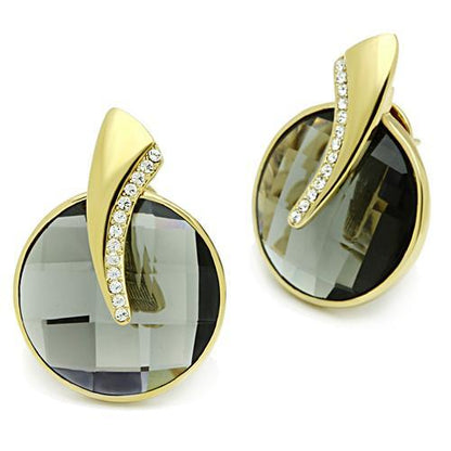 MAGL343 - IP Gold(Ion Plating) Brass Earrings with Synthetic Synthetic Glass in Black Diamond