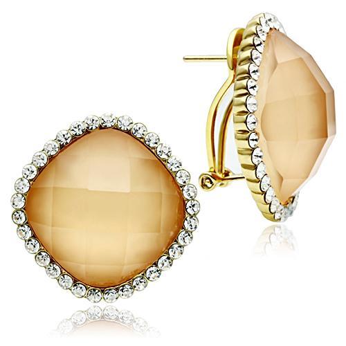 MAGL345 - IP Gold(Ion Plating) Brass Earrings with Synthetic Synthetic Stone in Orange