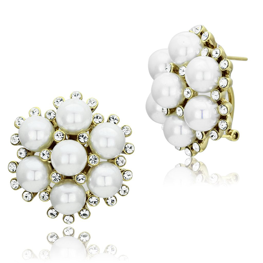 MAGL349 - IP Gold(Ion Plating) Brass Earrings with Synthetic Pearl in White
