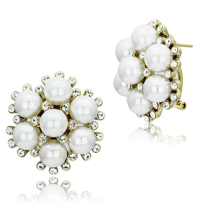 MAGL349 - IP Gold(Ion Plating) Brass Earrings with Synthetic Pearl in White