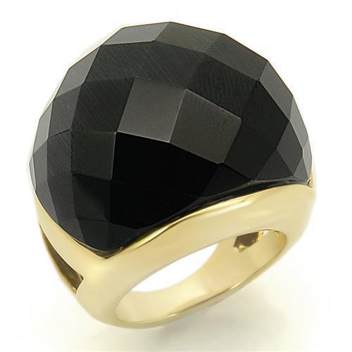 MALO1041 - Gold Brass Ring with Synthetic Cat Eye in Jet