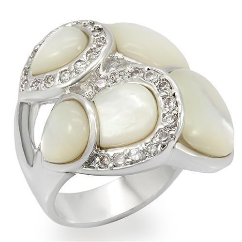 MALO1044 - Rhodium Brass Ring with Precious Stone Conch in White