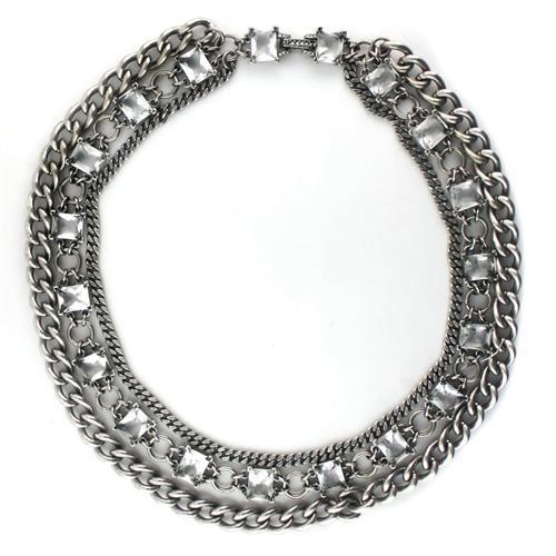 MALO1137 - Antique Silver Brass Necklace with Synthetic Synthetic Glass in Clear