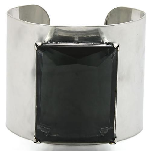 MALO1145 - Antique Silver Brass Bangle with Synthetic Synthetic Glass in Black Diamond
