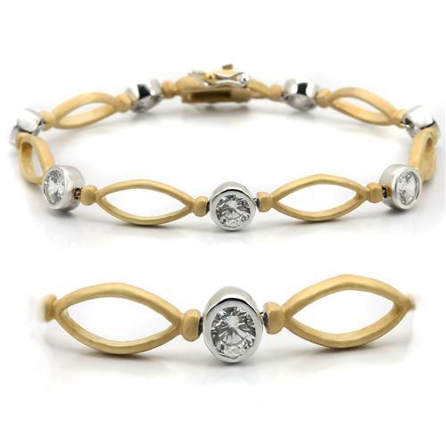 MALO1154 - Matte Gold & Rhodium Brass Bracelet with AAA Grade CZ  in Clear