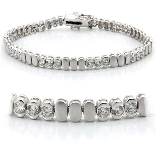 MALO1159 - Matte Rhodium & Rhodium Brass Bracelet with AAA Grade CZ  in Clear