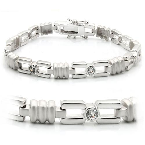 MALO1162 - Matte Rhodium & Rhodium Brass Bracelet with AAA Grade CZ  in Clear