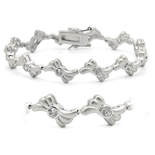 MALO1164 - Matte Rhodium & Rhodium Brass Bracelet with AAA Grade CZ  in Clear