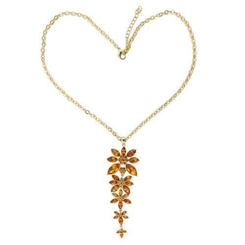 MALO1181 - Gold Brass Chain Pendant with Top Grade Crystal  in Topaz