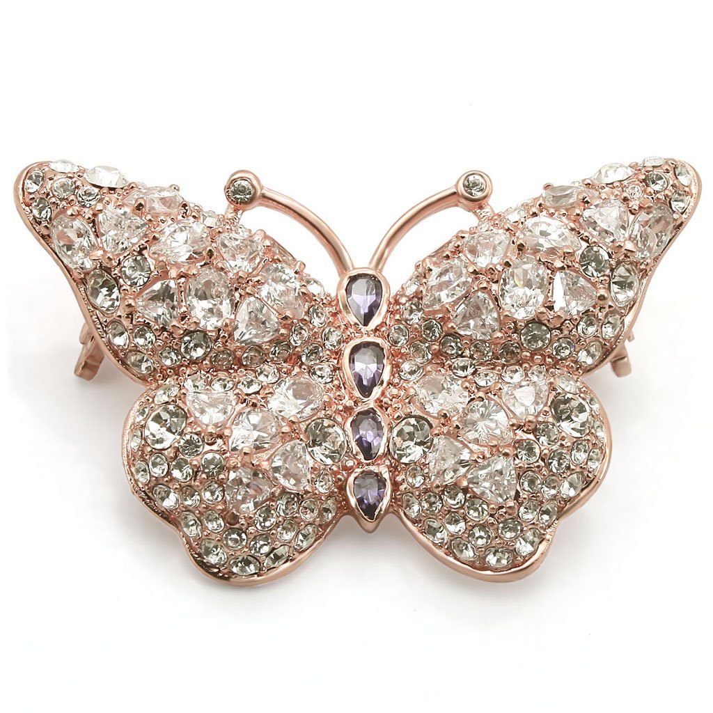 MALO1227 - Rose Gold Brass Brooches with AAA Grade CZ  in Amethyst