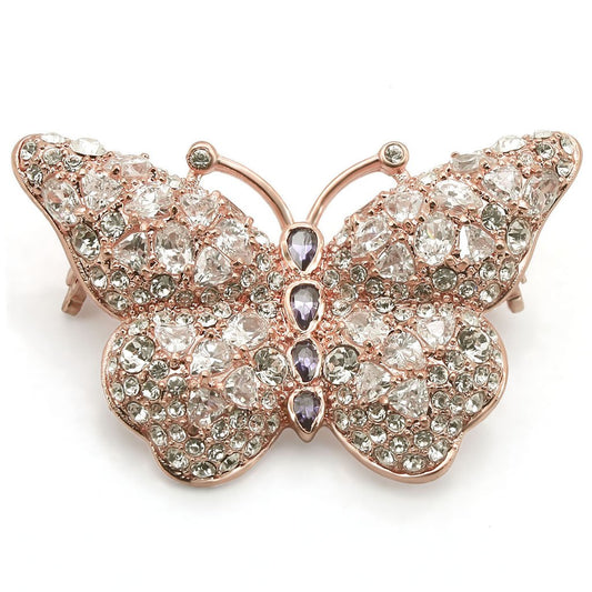 MALO1227 - Rose Gold Brass Brooches with AAA Grade CZ  in Amethyst