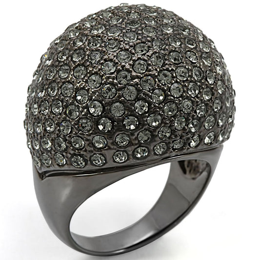 MALO1264 - Ruthenium Brass Ring with Top Grade Crystal  in Black Diamond