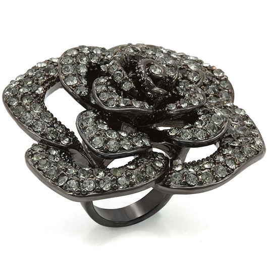 MALO1266 - Ruthenium Brass Ring with Top Grade Crystal  in Black Diamond