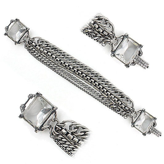 MALO1276 - Antique Silver Brass Bracelet with Synthetic Synthetic Glass in Clear