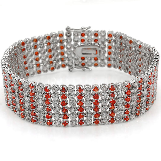 MALO1282 - Rhodium Brass Bracelet with AAA Grade CZ  in Orange