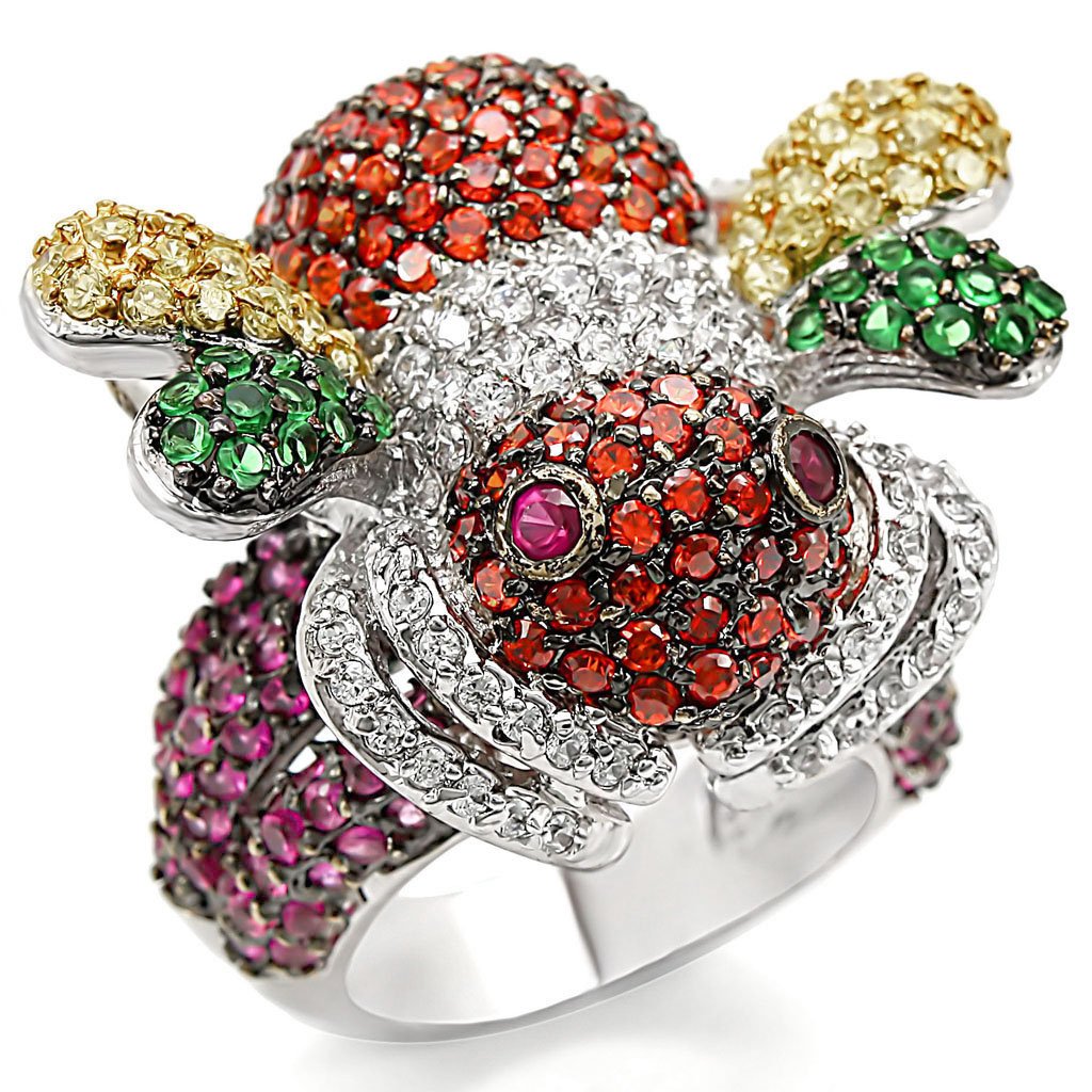 MALO1329 - Rhodium+Gold+ Ruthenium Brass Ring with Synthetic Corundum in Ruby