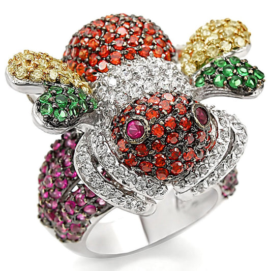 MALO1329 - Rhodium+Gold+ Ruthenium Brass Ring with Synthetic Corundum in Ruby