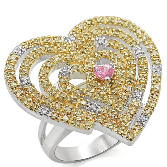 MALO1337 - Reverse Two-Tone Brass Ring with AAA Grade CZ  in Rose