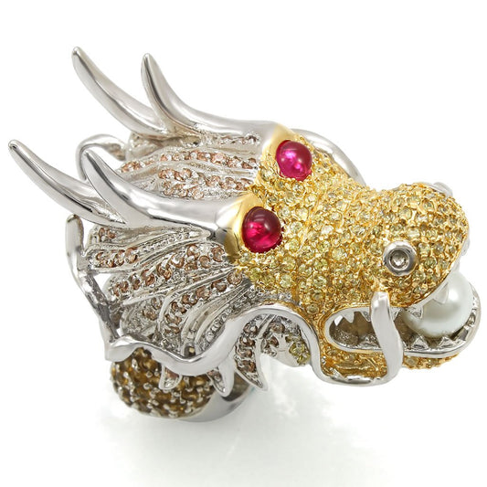 MALO1353 - Reverse Two-Tone Brass Ring with Synthetic Glass Bead in White