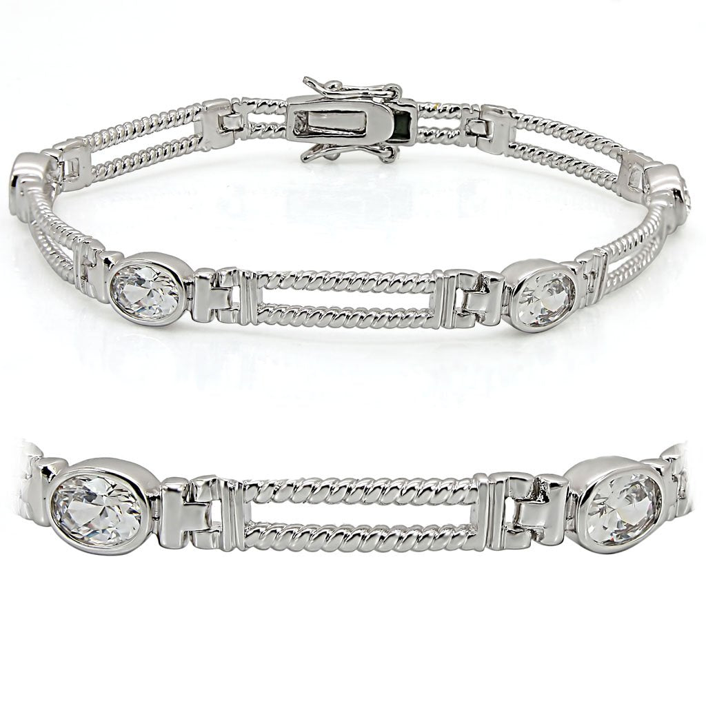 MALO1393 - Rhodium Brass Bracelet with AAA Grade CZ  in Clear