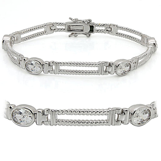 MALO1393 - Rhodium Brass Bracelet with AAA Grade CZ  in Clear