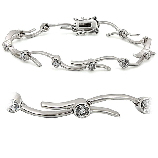 MALO1404 - Matte Rhodium & Rhodium Brass Bracelet with AAA Grade CZ  in Clear