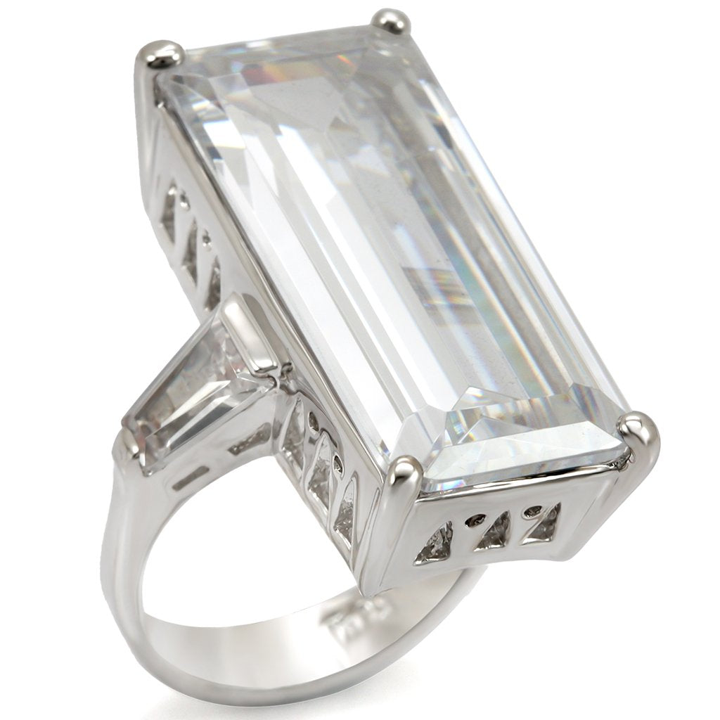 MALO1429 - Rhodium Brass Ring with AAA Grade CZ  in Clear