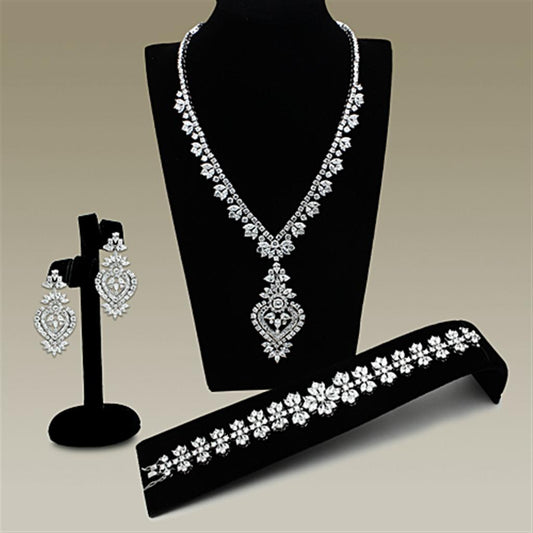 MALO1447 - Rhodium Brass Jewelry Sets with AAA Grade CZ  in Clear