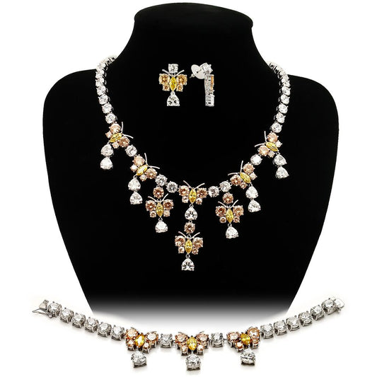 MALO1453 - Rhodium Brass Jewelry Sets with AAA Grade CZ  in Multi Color