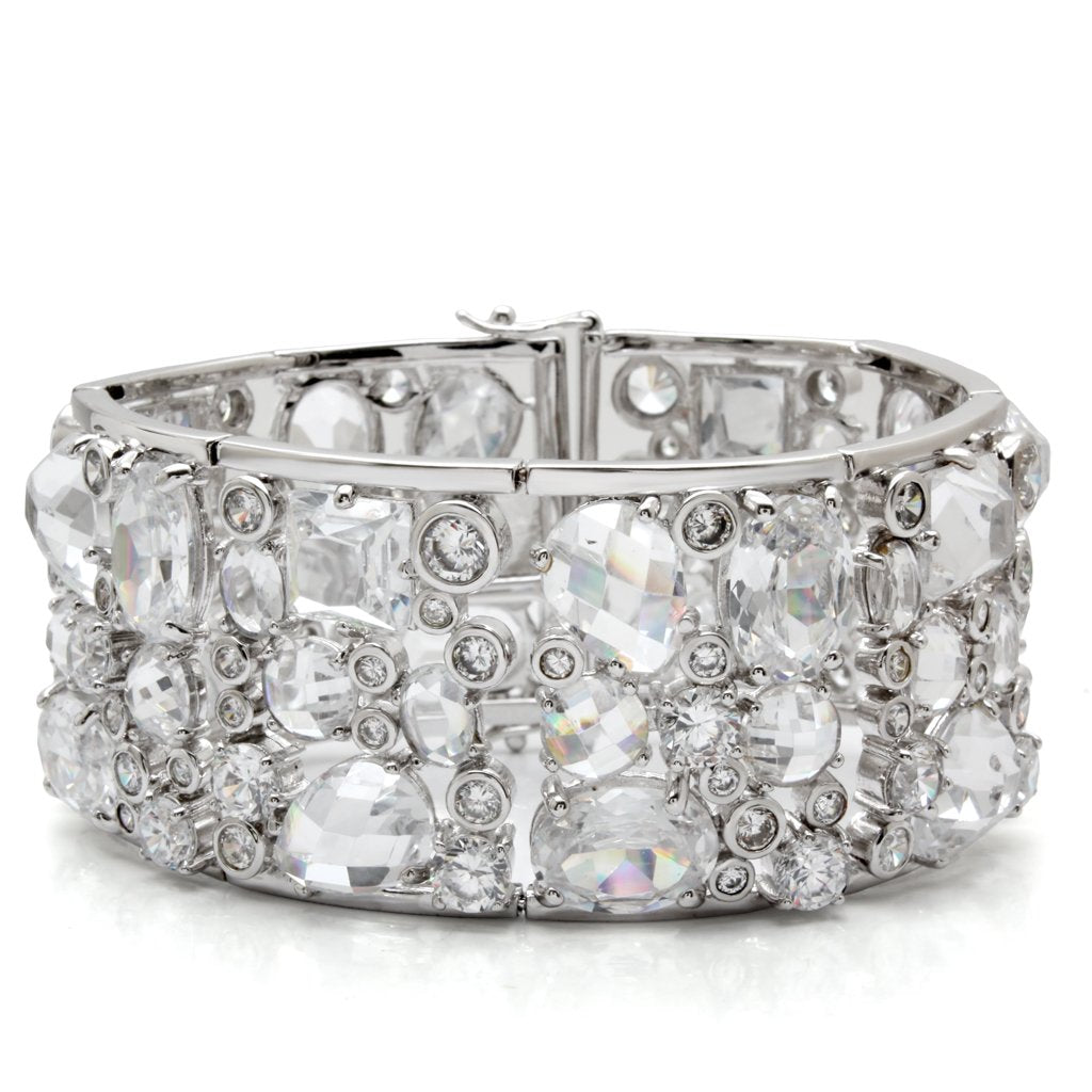 MALO1456 - Rhodium Brass Bracelet with AAA Grade CZ  in Clear