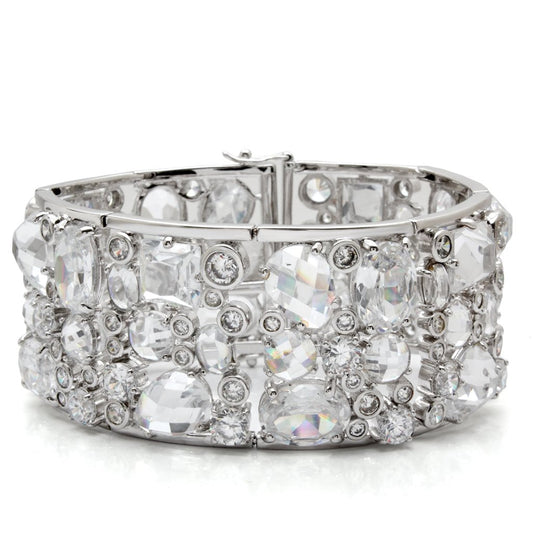 MALO1456 - Rhodium Brass Bracelet with AAA Grade CZ  in Clear