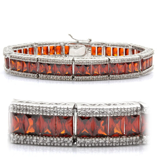 MALO1458 - Rhodium Brass Bracelet with AAA Grade CZ  in Garnet