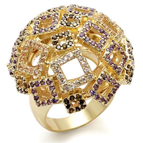 MALO1485 - Imitation Gold Brass Ring with AAA Grade CZ  in Multi Color