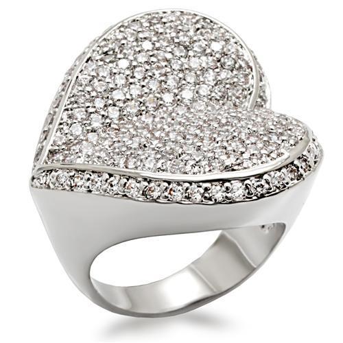 MALO1492 - Rhodium Brass Ring with AAA Grade CZ  in Clear