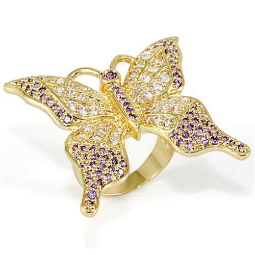 MALO1497 - Imitation Gold Brass Ring with AAA Grade CZ  in Tanzanite